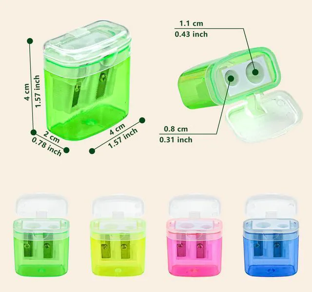 Alt view image 2 of 7 - 24Pcs Pencil Sharpener Manual, Assorted Color Small Dual Hole Pencil Sharpeners Bulk with Lid with Lid for School Office Home (Rectangle-24)