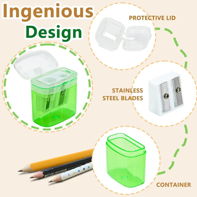 Alt view image 3 of 7 - 24Pcs Pencil Sharpener Manual, Assorted Color Small Dual Hole Pencil Sharpeners Bulk with Lid with Lid for School Office Home (Rectangle-24)