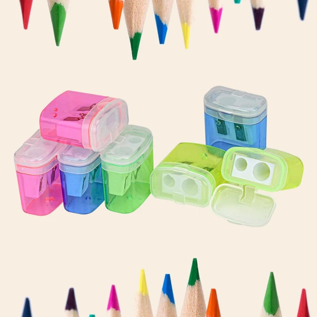 Alt view image 7 of 7 - 24Pcs Pencil Sharpener Manual, Assorted Color Small Dual Hole Pencil Sharpeners Bulk with Lid with Lid for School Office Home (Rectangle-24)