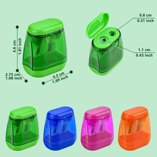 Alt view image 2 of 7 - 24Pcs Pencil Sharpener Manual, Assorted Color Small Dual Hole Pencil Sharpeners Bulk with Lid for School Office Home (Geometry-24)