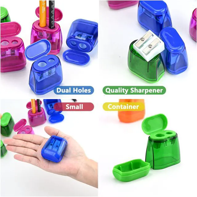 Alt view image 5 of 7 - 24Pcs Pencil Sharpener Manual, Assorted Color Small Dual Hole Pencil Sharpeners Bulk with Lid for School Office Home (Geometry-24)