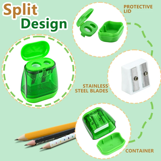 Alt view image 3 of 7 - 24Pcs Pencil Sharpener Manual, Assorted Color Small Dual Hole Pencil Sharpeners Bulk with Lid for School Office Home (Geometry-24)