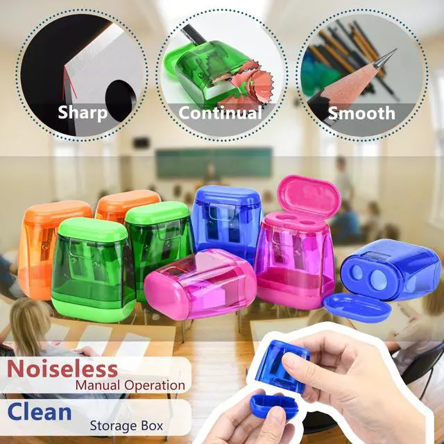 Alt view image 6 of 7 - 24Pcs Pencil Sharpener Manual, Assorted Color Small Dual Hole Pencil Sharpeners Bulk with Lid for School Office Home (Geometry-24)
