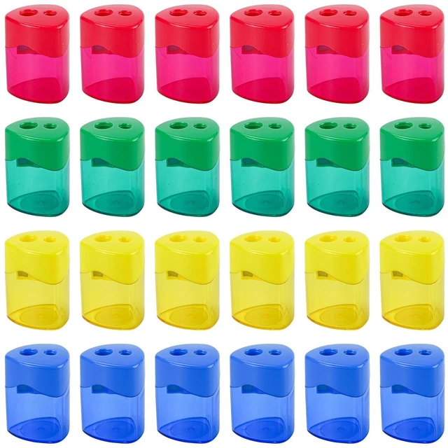 Main image of 24Pcs Pencil Sharpener Manual, Assorted Color Small Dual Hole Pencil Sharpeners Bulk with Lid for School Office Home (Triangle-24)