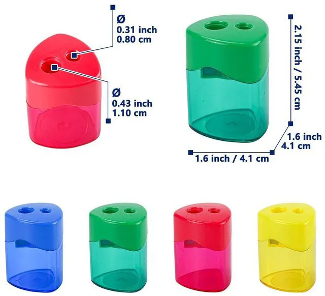 Alt view image 2 of 7 - 24Pcs Pencil Sharpener Manual, Assorted Color Small Dual Hole Pencil Sharpeners Bulk with Lid for School Office Home (Triangle-24)