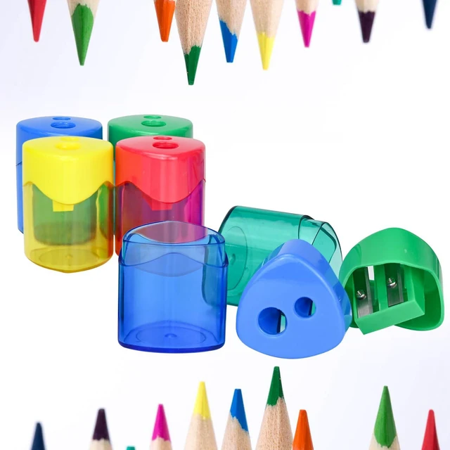 Alt view image 5 of 7 - 24Pcs Pencil Sharpener Manual, Assorted Color Small Dual Hole Pencil Sharpeners Bulk with Lid for School Office Home (Triangle-24)