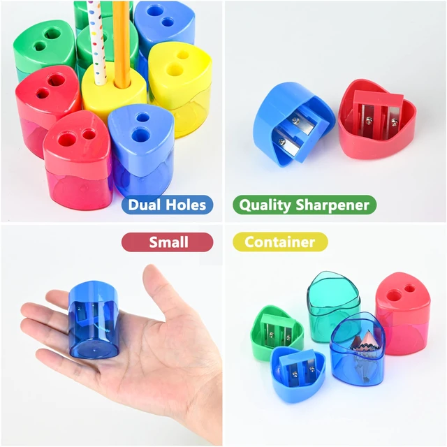 Alt view image 3 of 7 - 24Pcs Pencil Sharpener Manual, Assorted Color Small Dual Hole Pencil Sharpeners Bulk with Lid for School Office Home (Triangle-24)