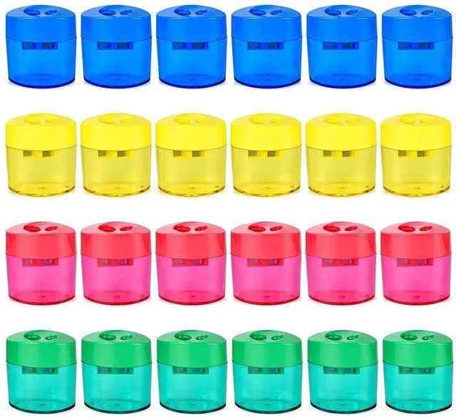 Main image of 24Pcs Pencil Sharpener Manual, Assorted Color Small Dual Hole Pencil Sharpeners Bulk with Lid for School Office Home (Oval-24)