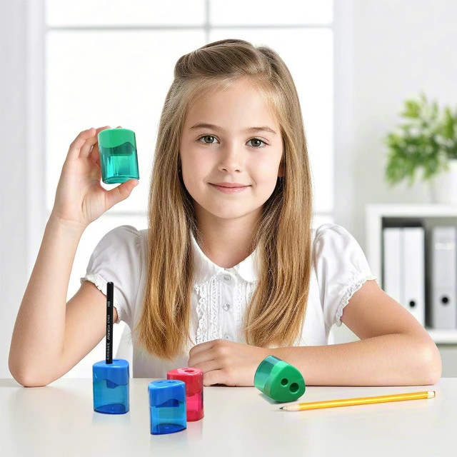 Alt view image 7 of 7 - 24Pcs Pencil Sharpener Manual, Assorted Color Small Dual Hole Pencil Sharpeners Bulk with Lid for School Office Home (Triangle-24)