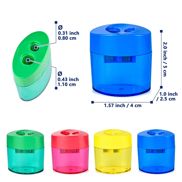 Alt view image 2 of 7 - 24Pcs Pencil Sharpener Manual, Assorted Color Small Dual Hole Pencil Sharpeners Bulk with Lid for School Office Home (Oval-24)