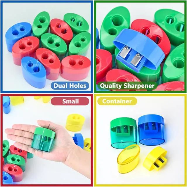 Alt view image 3 of 7 - 24Pcs Pencil Sharpener Manual, Assorted Color Small Dual Hole Pencil Sharpeners Bulk with Lid for School Office Home (Oval-24)