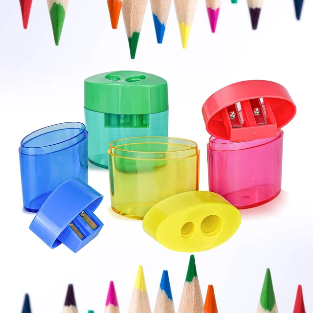 Alt view image 6 of 7 - 24Pcs Pencil Sharpener Manual, Assorted Color Small Dual Hole Pencil Sharpeners Bulk with Lid for School Office Home (Oval-24)