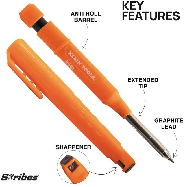 Alt view image 2 of 3 - 80189 Skribes 2.8 mm Mechanical Carpenter Pencil with Built-In Sharpener and 10-Pack Assorted Color Leads, for Deep Hole Marking for Woodworking and Construction