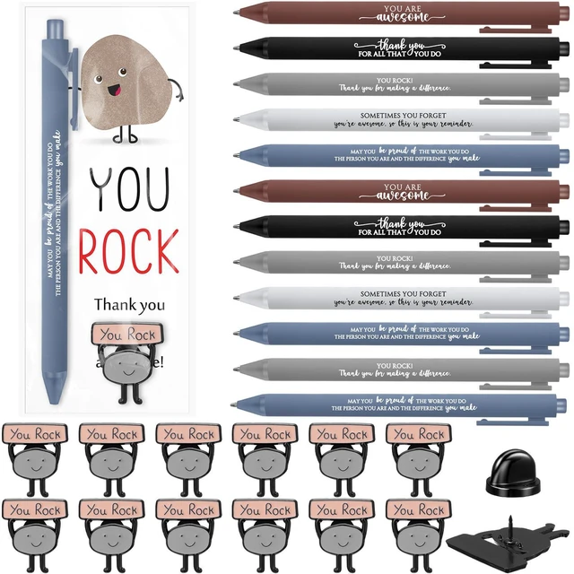 Main image of 100 Sets You Rock Motivational Employee Appreciation Funny Gifts Bulk Ballpoint Pens Inspirational Cards Brooch Pin Opp Bags Inspirational Funny Pens for Coworkers Team Staff Voluntee
