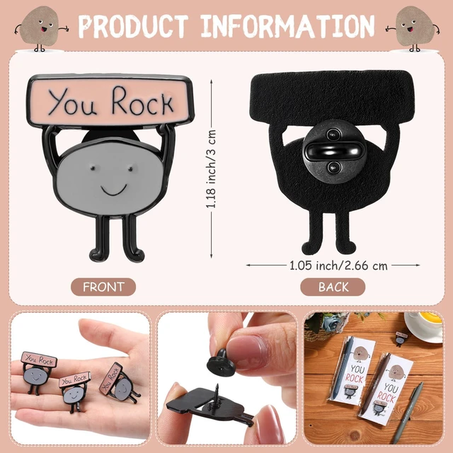 Alt view image 2 of 7 - 100 Sets You Rock Motivational Employee Appreciation Funny Gifts Bulk Ballpoint Pens Inspirational Cards Brooch Pin Opp Bags Inspirational Funny Pens for Coworkers Team Staff Voluntee