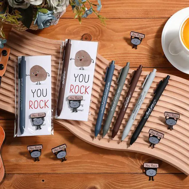 Alt view image 4 of 7 - 100 Sets You Rock Motivational Employee Appreciation Funny Gifts Bulk Ballpoint Pens Inspirational Cards Brooch Pin Opp Bags Inspirational Funny Pens for Coworkers Team Staff Voluntee