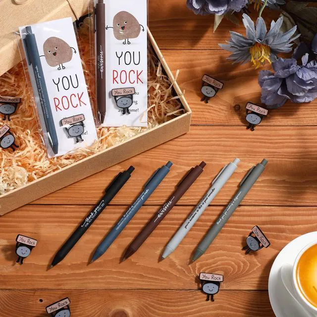 Alt view image 5 of 7 - 100 Sets You Rock Motivational Employee Appreciation Funny Gifts Bulk Ballpoint Pens Inspirational Cards Brooch Pin Opp Bags Inspirational Funny Pens for Coworkers Team Staff Voluntee