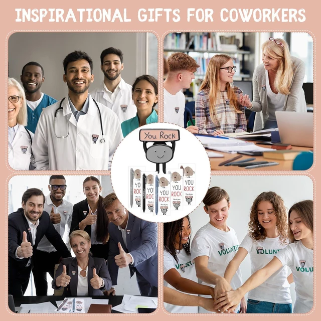 Alt view image 7 of 7 - 100 Sets You Rock Motivational Employee Appreciation Funny Gifts Bulk Ballpoint Pens Inspirational Cards Brooch Pin Opp Bags Inspirational Funny Pens for Coworkers Team Staff Voluntee