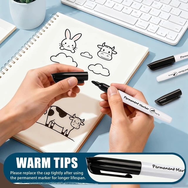 Alt view image 3 of 7 - Permanent Markers Bulk, 120 Pack Black Fine Point Markers, Quick Dry Waterproof Markers for Plastic, Glass, Wood & Metal, Back to School Supplies, Office, Home & Warehouse