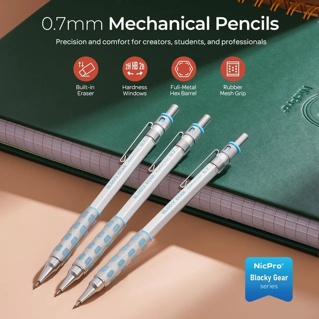 Alt view image 2 of 7 - Blocky Gear Mechanical Pencils 0.7 mm with Case, 3 Pack Drafting Pencil with 8 Tube (480PCS) Lead Refills(HB 2B), 4 Erasers, 18 Eraser Refills for Art Writing, Sketching Drawing