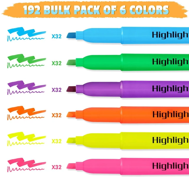 Alt view image 2 of 7 - 192 Pack Highlighters, Highlighters Bulk in 6 Assorted Colors, No Bleed Dry-Quickly, Chisel Tip, School Office Supplies, Classroom Teachers Must Haves, Highlighter Markers for Kids Adults