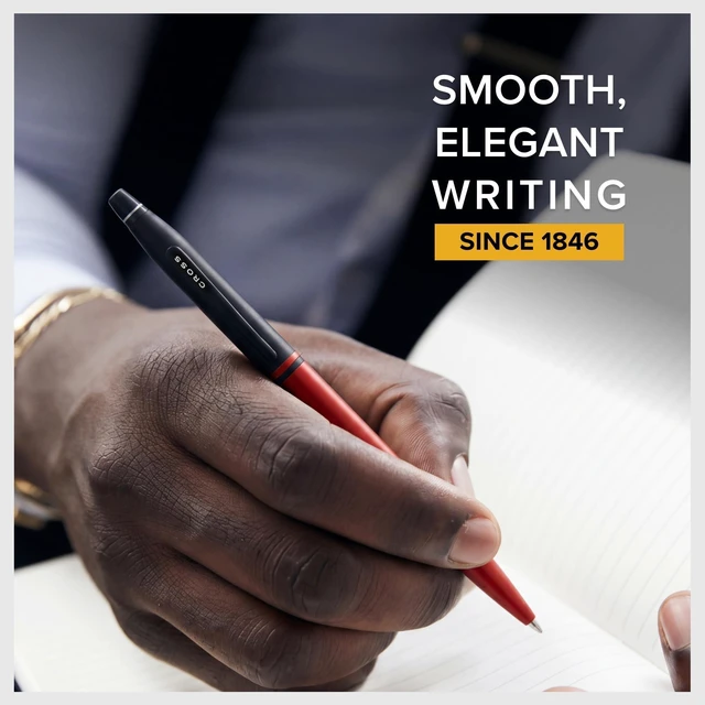 Alt view image 3 of 6 - Click Tuxedo Satin Metallic Red Ballpoint Pen, Black Ink Writing Tool, Smooth Writing and Journaling, Comfortable Grip, Durable Construction, Medium Point Black Ink Refill