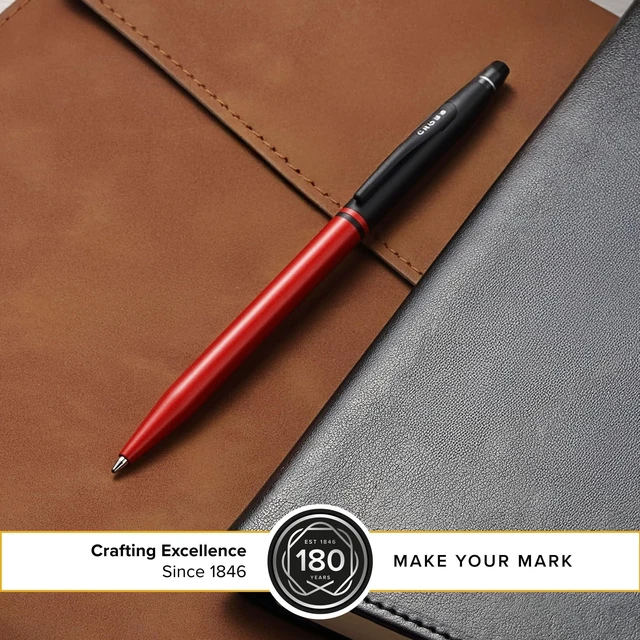 Alt view image 4 of 6 - Click Tuxedo Satin Metallic Red Ballpoint Pen, Black Ink Writing Tool, Smooth Writing and Journaling, Comfortable Grip, Durable Construction, Medium Point Black Ink Refill