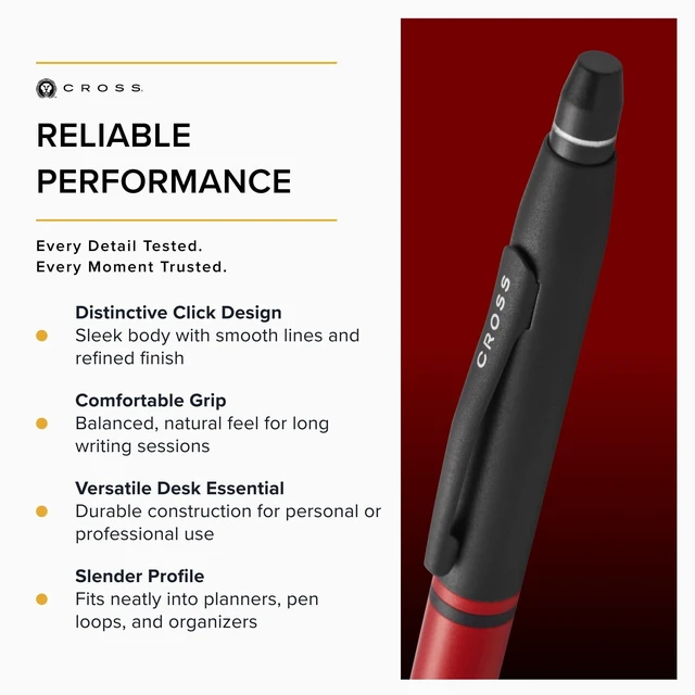 Alt view image 5 of 6 - Click Tuxedo Satin Metallic Red Ballpoint Pen, Black Ink Writing Tool, Smooth Writing and Journaling, Comfortable Grip, Durable Construction, Medium Point Black Ink Refill