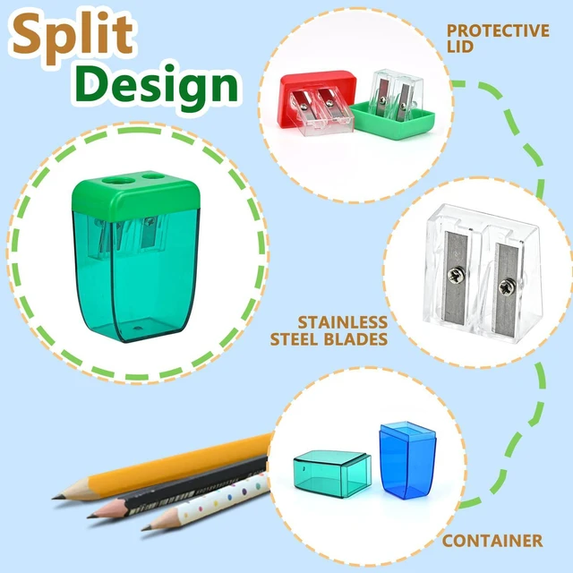 Alt view image 3 of 7 - 24Pcs Pencil Sharpener Manual, Small Dual Hole Pencil Sharpeners Bulk for School Office Home, Back to School Supplies