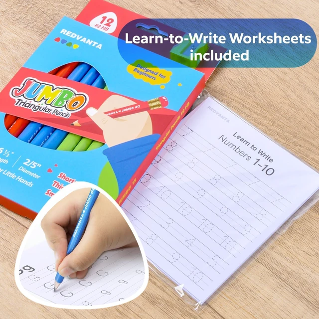 Alt view image 3 of 7 - Pre-Sharpened Jumbo Pencils #2, Back to School Supplies, 12 Count Thick Pencils #2 HB for Toddlers Preschoolers Kindergarten, Latex-Free Eraser, First Writing, Triangular, Break-Resistant