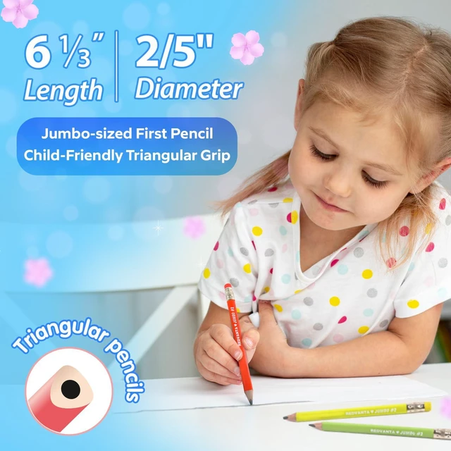 Alt view image 4 of 7 - Pre-Sharpened Jumbo Pencils #2, Back to School Supplies, 12 Count Thick Pencils #2 HB for Toddlers Preschoolers Kindergarten, Latex-Free Eraser, First Writing, Triangular, Break-Resistant