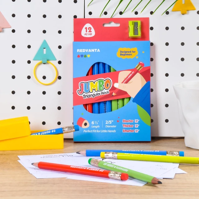 Alt view image 7 of 7 - Pre-Sharpened Jumbo Pencils #2, Back to School Supplies, 12 Count Thick Pencils #2 HB for Toddlers Preschoolers Kindergarten, Latex-Free Eraser, First Writing, Triangular, Break-Resistant