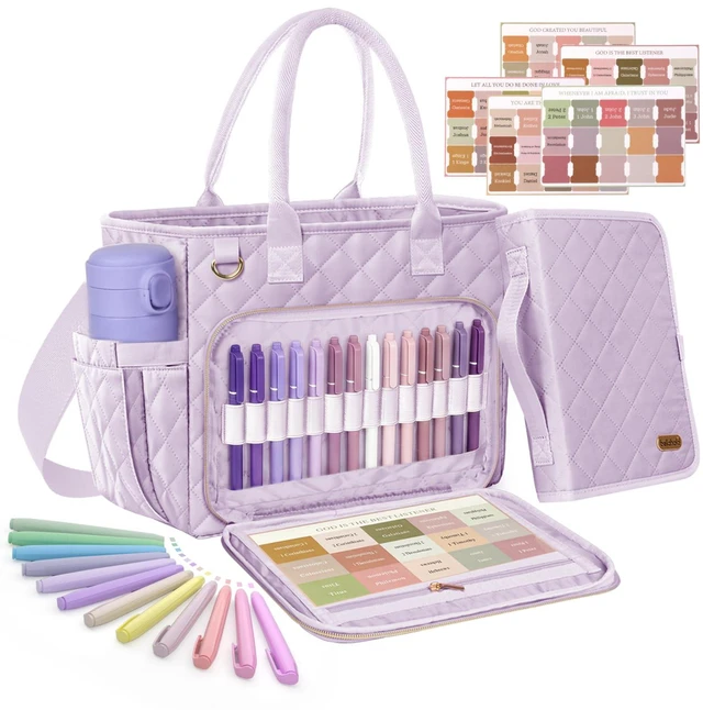 Main image of Large Bible Bag with Bible Cover Case for Women, Quilted Bible Tote Bag Church Bag Bible Carrying Case with Study Supplies & Shoulder Strap, Christian Bible Gifts for Women Teacher Mom, Purple