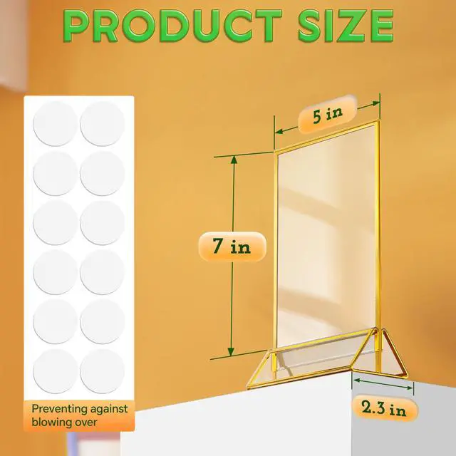 Alt view image 2 of 7 - Gold Frames 5X7 Acrylic Sign Holder Double-Sided Picture Frames Acrylic Stand for Menu Holder Wedding Table Number Christmas Photo Frames with Sticky Dots,12 Pack