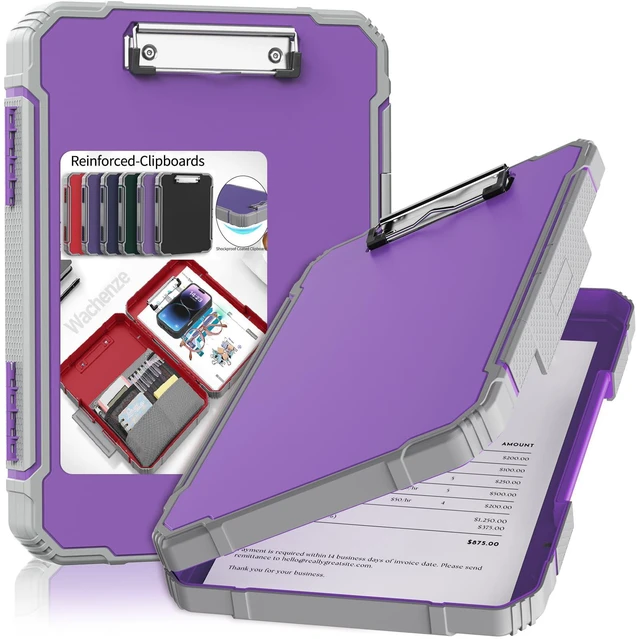 Main image of Clipboard, Clipboard with Storage, Heavy Duty Clip Boards 8.5x11, Protective Over Molded Edge, Plastic Clipboards, Contractor Folder with Internal Pen Pouch for Driver (Light Purple)