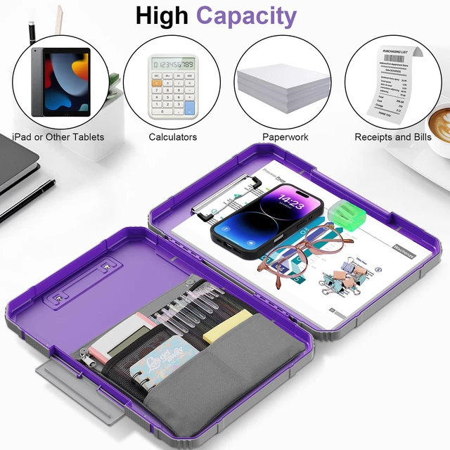 Alt view image 5 of 7 - Clipboard, Clipboard with Storage, Heavy Duty Clip Boards 8.5x11, Protective Over Molded Edge, Plastic Clipboards, Contractor Folder with Internal Pen Pouch for Driver (Light Purple)