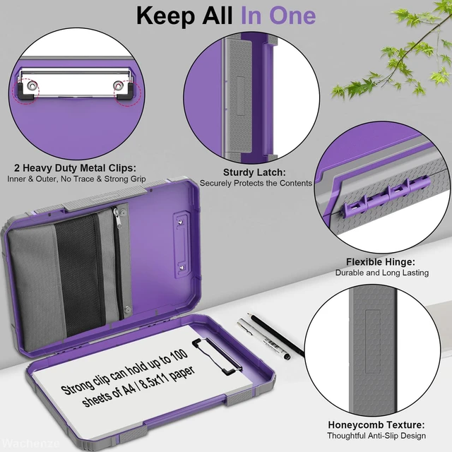 Alt view image 6 of 7 - Clipboard, Clipboard with Storage, Heavy Duty Clip Boards 8.5x11, Protective Over Molded Edge, Plastic Clipboards, Contractor Folder with Internal Pen Pouch for Driver (Light Purple)