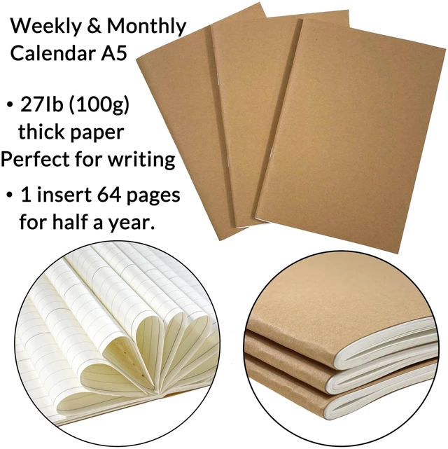 Alt view image 3 of 7 - A5 Planner Jul 2026 - Dec 2027, Travelers Notebook Inserts, Travelers Notebook Calendar, Vertical Design Weekly and Monthly Calendar, 100gsm Paper, 8.3 x 5.5 in, Set of 3