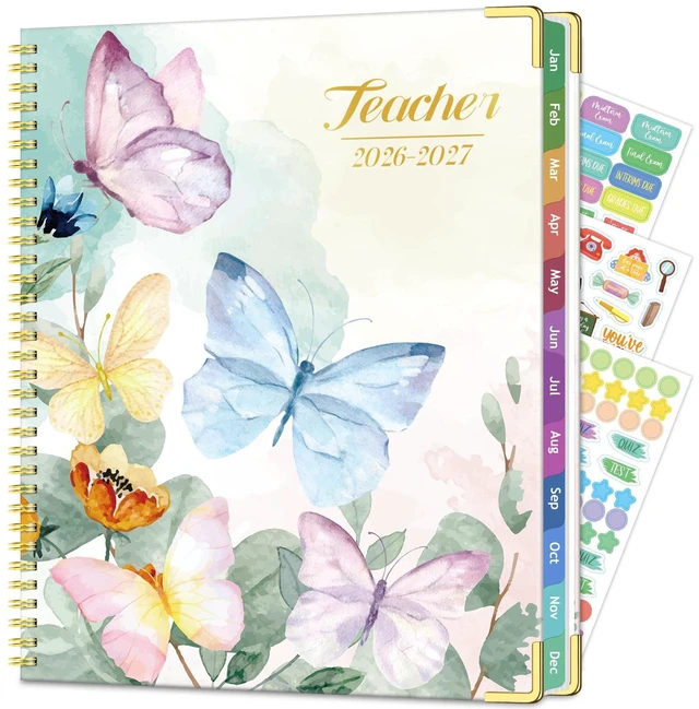 Main image of Teacher Planner 2026-2027, Lesson Plan Book for Teachers 8.5"x11" July 2026-June 2027 Academic Year, Teacher Calendar with 14 Checklists & Gold Corners for Classroom & Homeschool, Butterfly