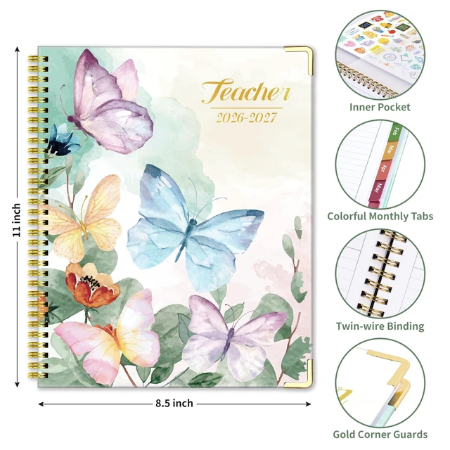 Alt view image 2 of 6 - Teacher Planner 2026-2027, Lesson Plan Book for Teachers 8.5"x11" July 2026-June 2027 Academic Year, Teacher Calendar with 14 Checklists & Gold Corners for Classroom & Homeschool, Butterfly
