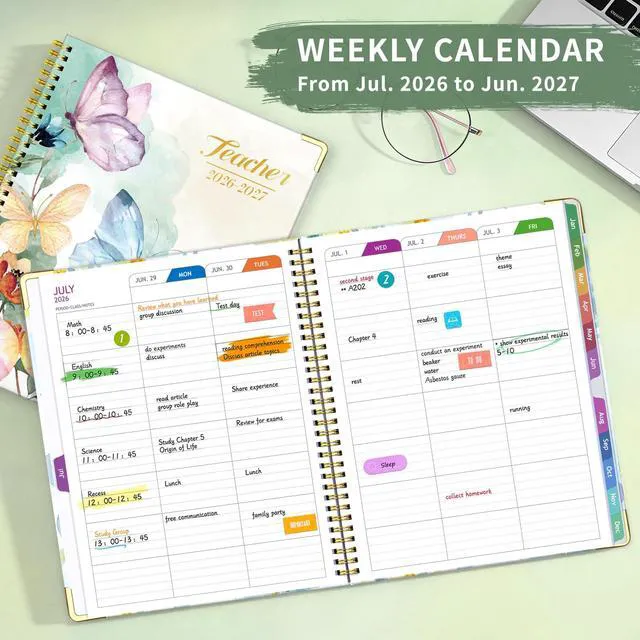 Alt view image 4 of 6 - Teacher Planner 2026-2027, Lesson Plan Book for Teachers 8.5"x11" July 2026-June 2027 Academic Year, Teacher Calendar with 14 Checklists & Gold Corners for Classroom & Homeschool, Butterfly