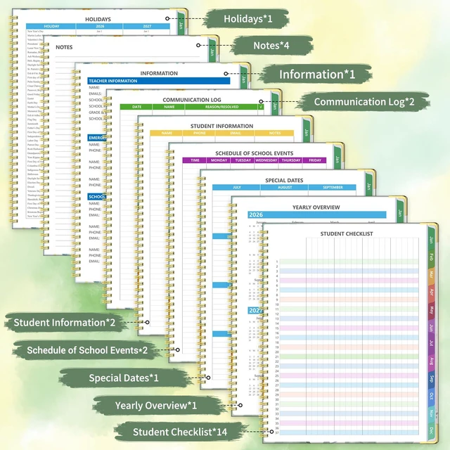 Alt view image 5 of 6 - Teacher Planner 2026-2027, Lesson Plan Book for Teachers 8.5"x11" July 2026-June 2027 Academic Year, Teacher Calendar with 14 Checklists & Gold Corners for Classroom & Homeschool, Butterfly