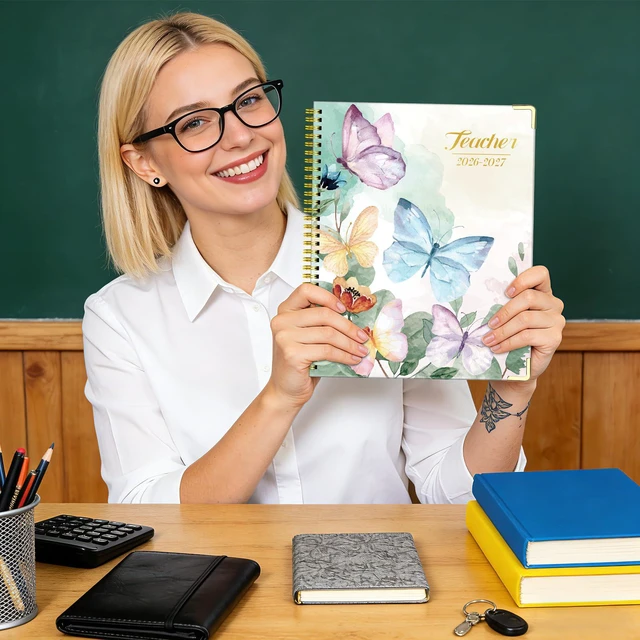 Alt view image 6 of 6 - Teacher Planner 2026-2027, Lesson Plan Book for Teachers 8.5"x11" July 2026-June 2027 Academic Year, Teacher Calendar with 14 Checklists & Gold Corners for Classroom & Homeschool, Butterfly