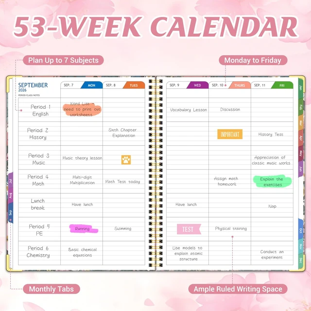 Alt view image 3 of 6 - Teacher Planner 2026-2027 Academic Year, Lesson Plan Book 8.5"x11" July 2026-June 2027, Teacher Calendar with 14 Checklists & Gold Corners for Homeschool & Classroom Organization, Floral