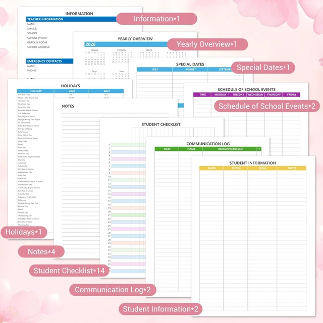 Alt view image 5 of 6 - Teacher Planner 2026-2027 Academic Year, Lesson Plan Book 8.5"x11" July 2026-June 2027, Teacher Calendar with 14 Checklists & Gold Corners for Homeschool & Classroom Organization, Floral