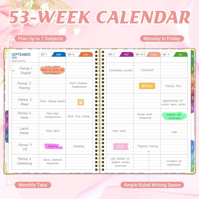 Alt view image 3 of 6 - Teacher Planner 2026-2027 Academic Year, Lesson Plan Book 8.5"x11" July 2026-June 2027, Teacher Calendar with 14 Checklists & Gold Corners for Homeschool & Classroom Organization, Pink