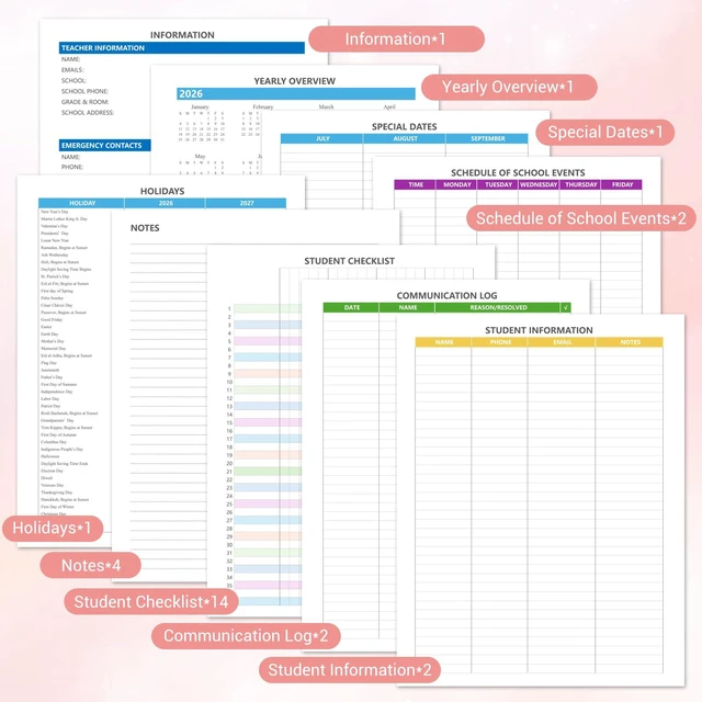 Alt view image 5 of 6 - Teacher Planner 2026-2027 Academic Year, Lesson Plan Book 8.5"x11" July 2026-June 2027, Teacher Calendar with 14 Checklists & Gold Corners for Homeschool & Classroom Organization, Pink