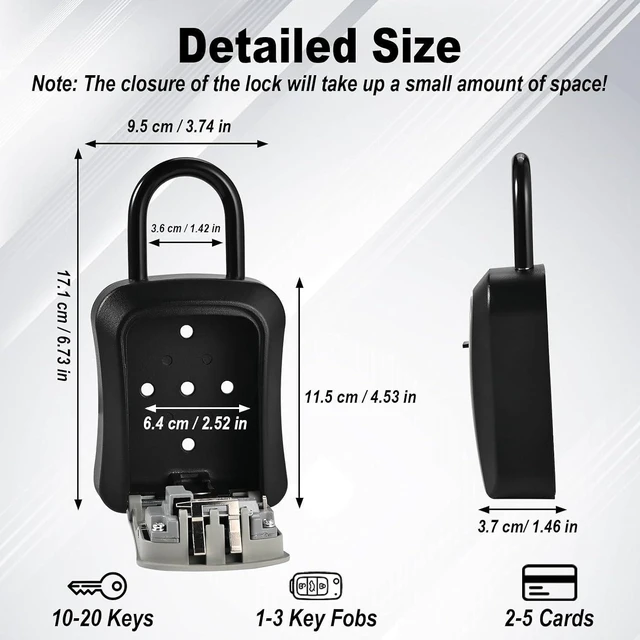 Alt view image 2 of 7 - 6 PCS L Large Key Lock Box, Combination Lockbox for Keys Outdoor 4.5x3.7x1.5 Waterproof Kirsite Portable Key Lock Box Wall Mount with Code (L Size, Gray)