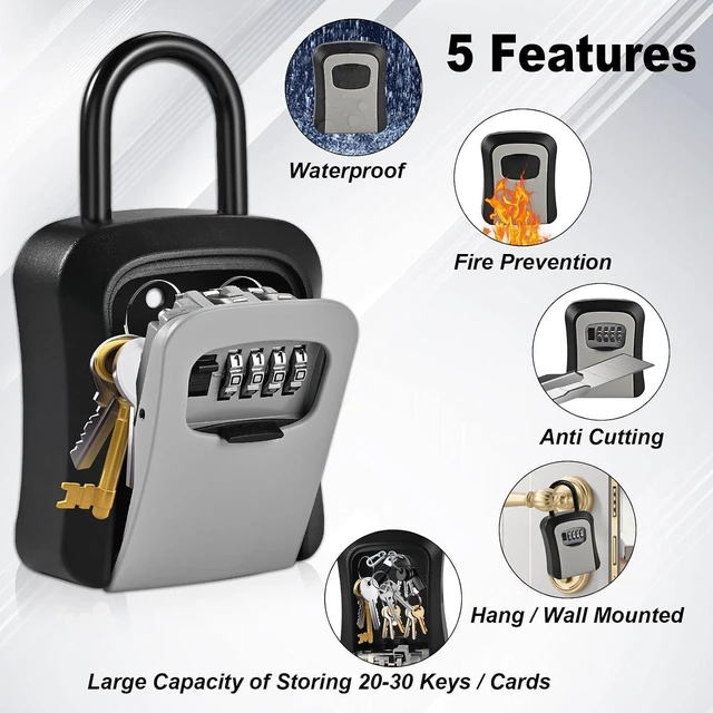 Alt view image 4 of 7 - 6 PCS L Large Key Lock Box, Combination Lockbox for Keys Outdoor 4.5x3.7x1.5 Waterproof Kirsite Portable Key Lock Box Wall Mount with Code (L Size, Gray)