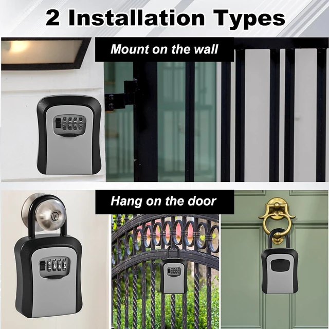 Alt view image 5 of 7 - 6 PCS L Large Key Lock Box, Combination Lockbox for Keys Outdoor 4.5x3.7x1.5 Waterproof Kirsite Portable Key Lock Box Wall Mount with Code (L Size, Gray)